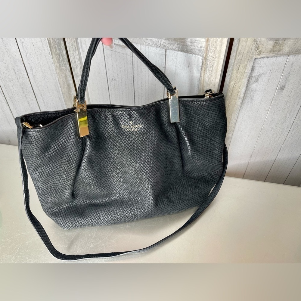 KATE SPADE Suede Black Leather Tote Top Handle Gold Hardware
